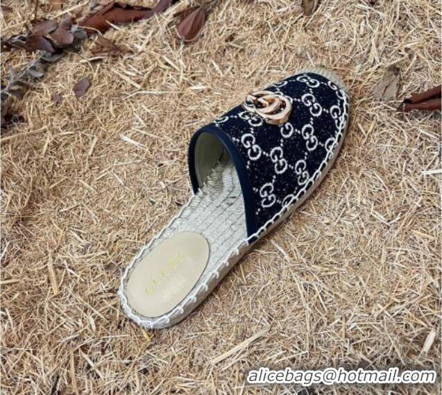 Best Grade Gucci Jacquard Denim Espadrille Mules Dark Blue 052311