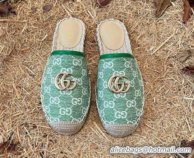 Sumptuous Gucci Jacquard Denim Espadrille Mules Green 052312