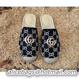 Good Quality Gucci Jacquard Denim Espadrille Mules Black 052314