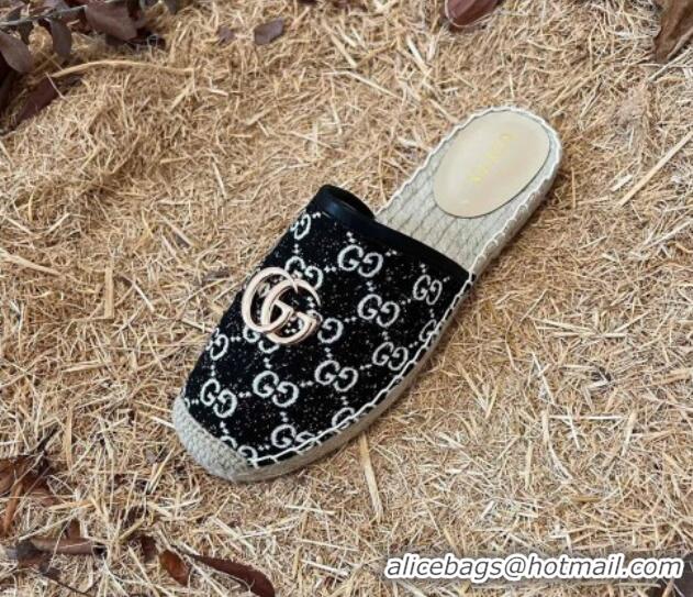 Good Quality Gucci Jacquard Denim Espadrille Mules Black 052314