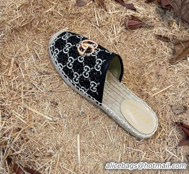 Good Quality Gucci Jacquard Denim Espadrille Mules Black 052314