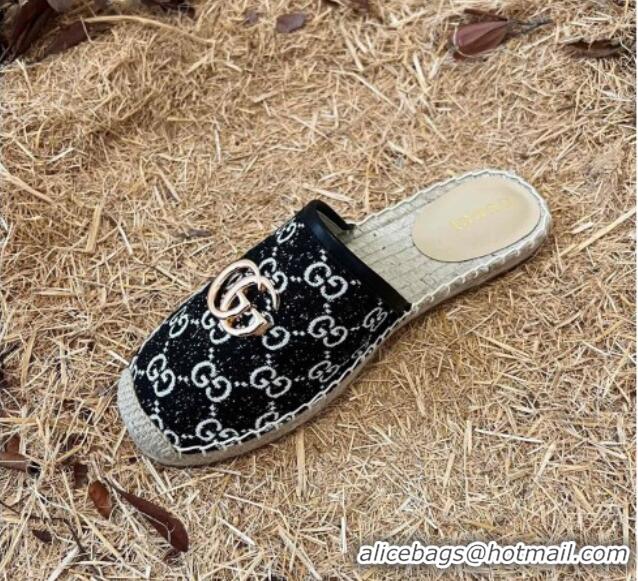 Good Quality Gucci Jacquard Denim Espadrille Mules Black 052314