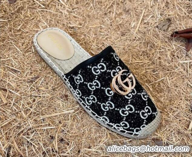 Good Quality Gucci Jacquard Denim Espadrille Mules Black 052314