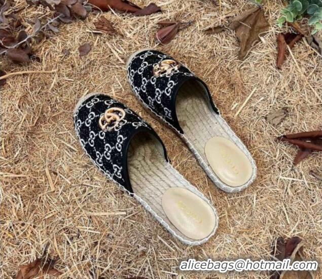 Good Quality Gucci Jacquard Denim Espadrille Mules Black 052314