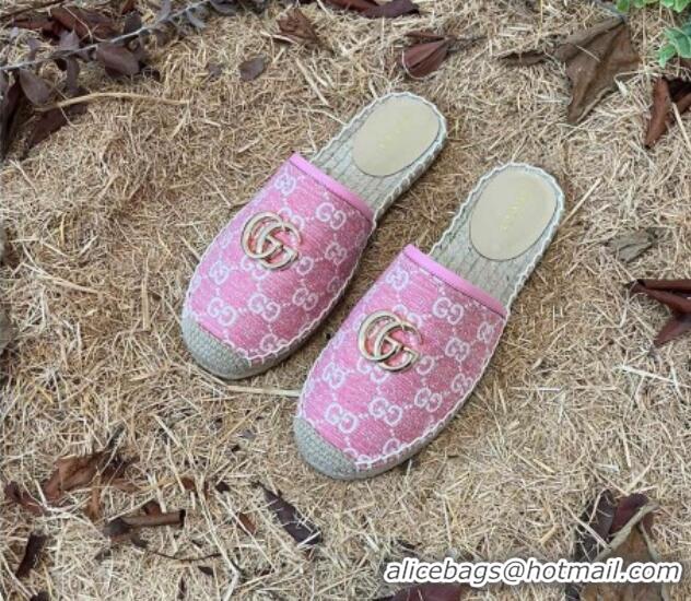 Best Product Gucci Jacquard Denim Espadrille Mules Pink 052315