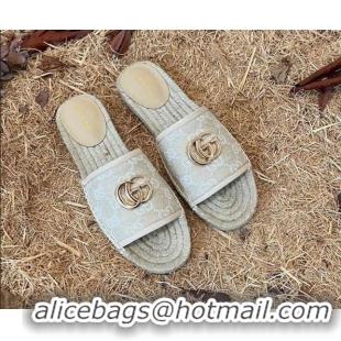 Super Quality Gucci Jacquard Denim Espadrille Slide Sandals Beige 052316