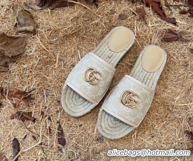 Super Quality Gucci Jacquard Denim Espadrille Slide Sandals Beige 052316