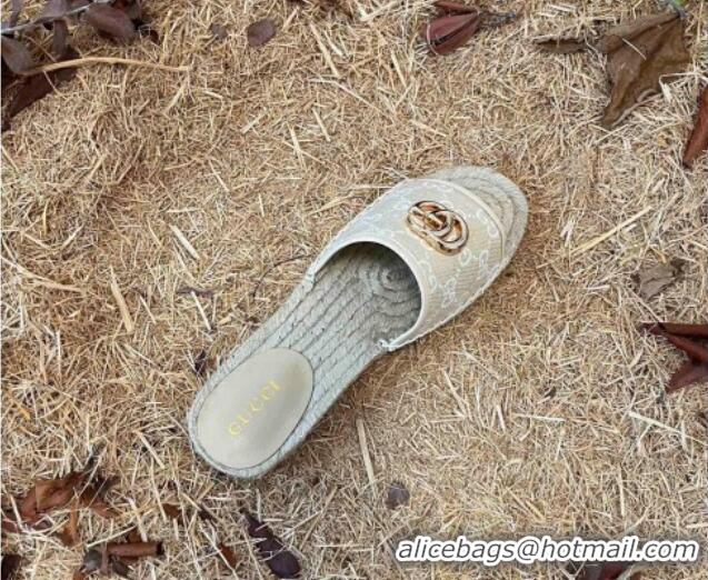 Super Quality Gucci Jacquard Denim Espadrille Slide Sandals Beige 052316