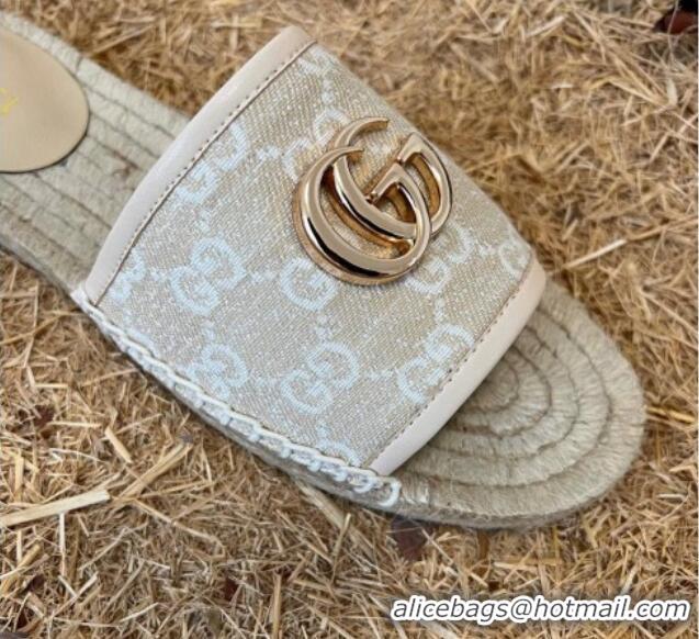 Super Quality Gucci Jacquard Denim Espadrille Slide Sandals Beige 052316