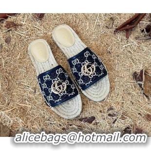 Unique Style Gucci Jacquard Denim Espadrille Slide Sandals Dark Blue 052317