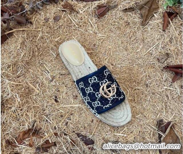 Unique Style Gucci Jacquard Denim Espadrille Slide Sandals Dark Blue 052317