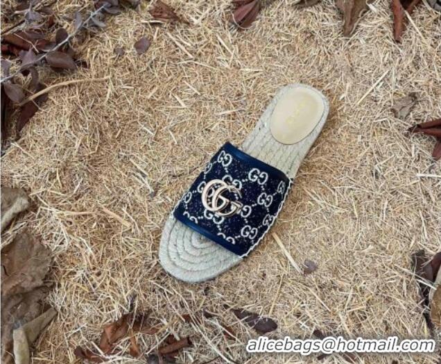 Unique Style Gucci Jacquard Denim Espadrille Slide Sandals Dark Blue 052317