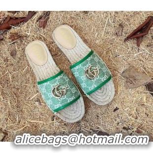 Best Grade Gucci Jacquard Denim Espadrille Slide Sandals Green 052318