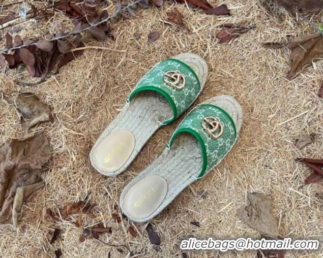 Best Grade Gucci Jacquard Denim Espadrille Slide Sandals Green 052318