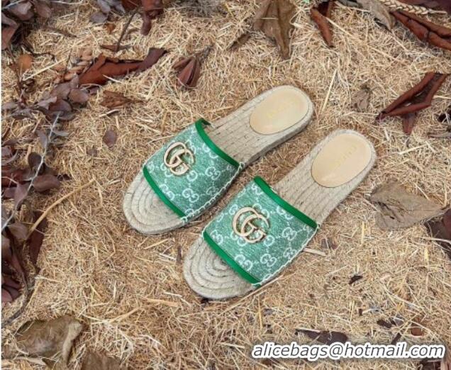 Best Grade Gucci Jacquard Denim Espadrille Slide Sandals Green 052318