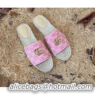 Crafted Gucci Jacquard Denim Espadrille Slide Sandals Pink 052319