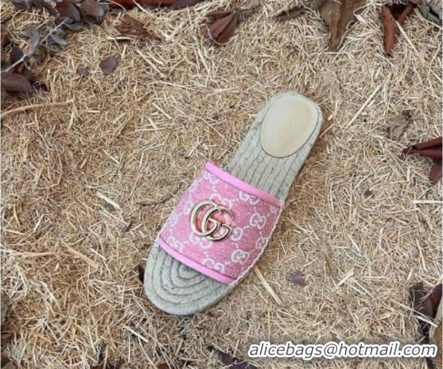 Crafted Gucci Jacquard Denim Espadrille Slide Sandals Pink 052319