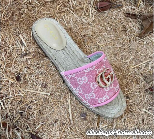 Crafted Gucci Jacquard Denim Espadrille Slide Sandals Pink 052319