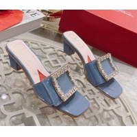 Stylish Roger Vivier Bikini Love Patent Leather Medium Heel Slide Sandals 4.5cm Blue 0425138