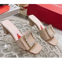 Good Quality Roger Vivier Bikini Love Patent Leather Medium Heel Slide Sandals 4.5cm Apricot 0425139