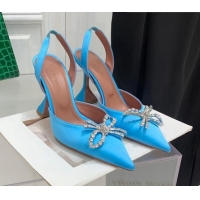 Fashion Amina Muaddi Silk High Heel Open Pumps 9.5cm Sky Blue 032444