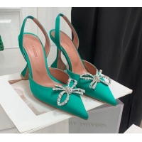 Stylish Amina Muaddi Silk High Heel Open Pumps 9.5cm Green 032445