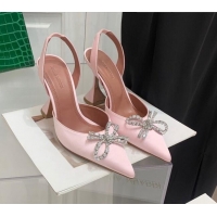 Purchase Amina Muaddi Silk High Heel Open Pumps 9.5cm Light Pink 032447