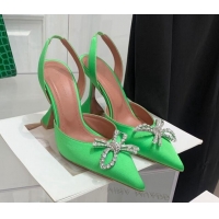 Perfect Amina Muaddi Silk High Heel Open Pumps 9.5cm Bright Green 032449