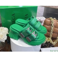 Purchase Bottega Veneta Flash Padded Fabric Heel Slide Sandals with Buckle 8cm Green 042131