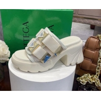 Perfect Bottega Veneta Flash Padded Fabric Heel Slide Sandals with Buckle 8cm White 042132