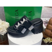 Good Looking Bottega Veneta Flash Padded Fabric Heel Slide Sandals with Buckle 8cm Black 042133