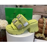 Best Product Bottega Veneta Flash Padded Fabric Heel Slide Sandals with Buckle 8cm Yellow 042134