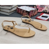 Expensive Dolce & Gabbana DG Calfskin Thong Sandals Beige 042210