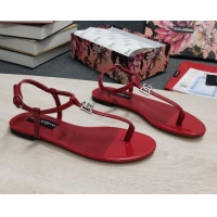 Trendy Design Dolce & Gabbana DG Calfskin Thong Sandals Red 042211