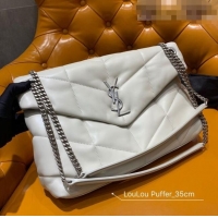 Shop Grade Saint Laurent Loulou Puffer Medium Bag in Quilted Lambskin 577475 White