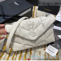 Top Quality Saint Laurent Loulou Puffer Mini Bag in Quilted Lambskin 620333 White/Silver 2020