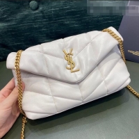 Buy Classic Saint Laurent Loulou Puffer Mini Bag in Quilted Lambskin 620333 White/Gold 2020