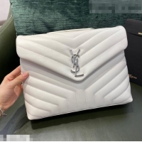 Buy Discount Saint Laurent Loulou Large Bag in "Y" Leather 459749 White/Silver 2021