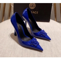 Sophisticated Versace Glazed Leather Pumps 11cm Blue 31941