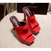 Stylish Versace Calfskin Platform Slide Sandals 14cm Red 031944