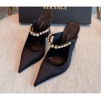 Discount Versace Silk High Heel Mules 11cm Black 031951