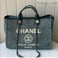 Famous Brand Chanel Deauville Mixed Fibers Large Shopping Bag A66941 Green 2021