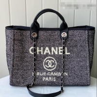 Famous Brand Chanel Deauville Mixed Fibers Large Shopping Bag A66941 Black/White 2021