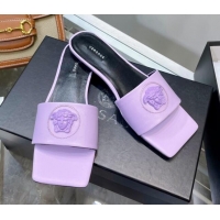 Unique Style Versace Lambskin Flat Side Sandals Purple 032637