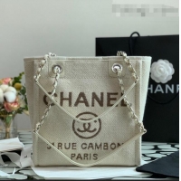 Top Quality Chanel Deauville Mixed Fibers Small Shopping Bag A01251 White 2021