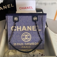 Top Grade Chanel Deauville Mixed Fibers Small Shopping Bag A01254 Purple 2021