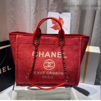 Top Grade Chanel Deauville Mixed Fibers Large Shopping Bag A66941 Red 2021