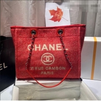 Low Cost Chanel Deauville Mixed Fibers Medium Shopping Bag A67001 Red 2021