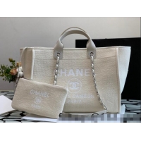 Discount Chanel Deauville Mixed Fibers Large Shopping Bag A66941 Beige 2022