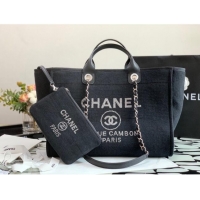 Top Quality Chanel Deauville Mixed Fibers Large Shopping Bag A66941 Black 2022